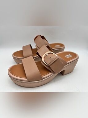 FitFlop Pilar Leather Slide Platform Sandals Rose Gold Pink Women’s Size 10